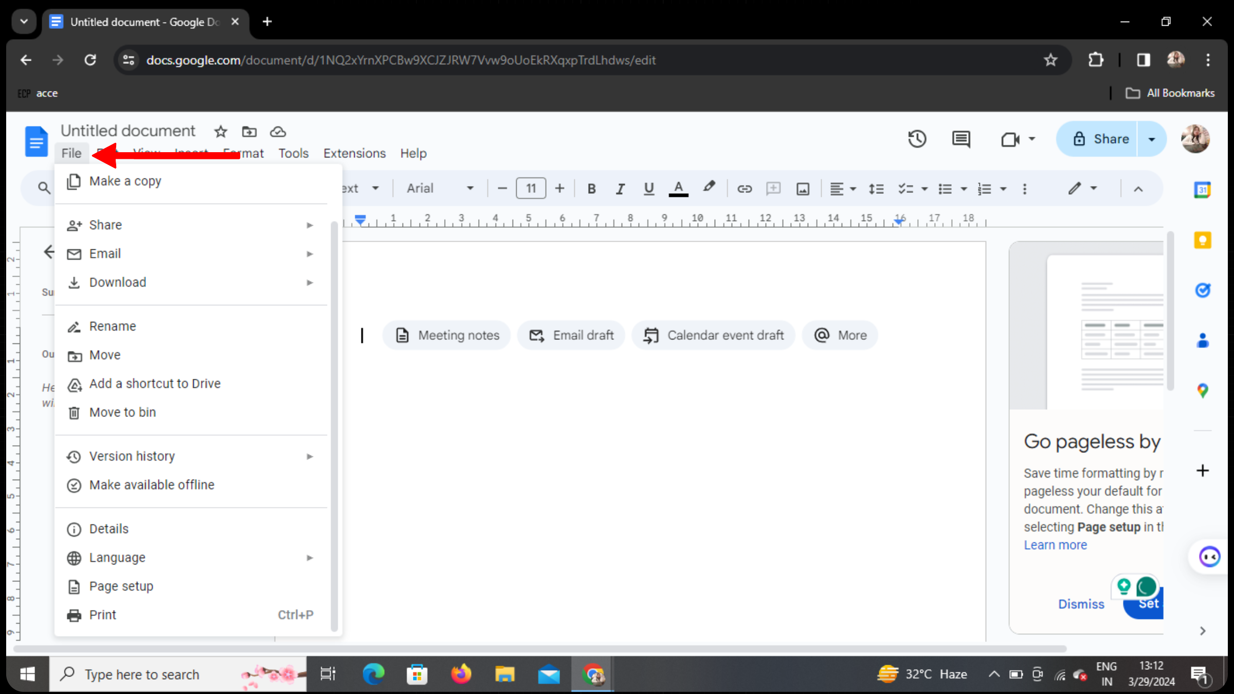 How to change the page color or add a background in Google Docs?